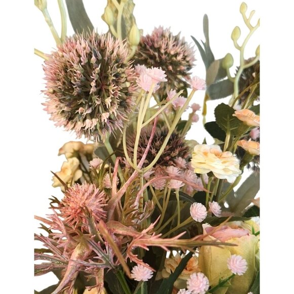 Artificial Wildflower Bouquet Roses, Thistles & Wild Blooms in Pink & Peach, Fau - Picture 12 of 15